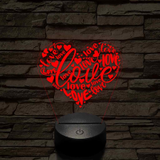 Szívvel és love-al 7 színű 3D led lámpa világítás