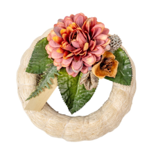  Szizálos széna koszorú szárazvirág díszítéssel fehér 15cm dekorációs kellék