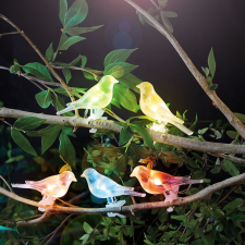 Szolár fényfüzér - madárka, csipeszes - 80 cm - 5 színes, RGB LED kültéri világítás