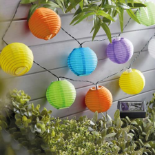 Szolár lampion fényfüzér - 10 db színes lampion, hidegfehér LED - 2,5 m kültéri világítás