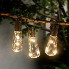 Szolár LED fényfüzér - villanykörte design - 30 LED - 180 cm kültéri világítás