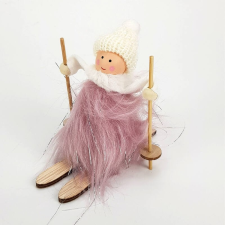  Szőrme ruhás síelő baba rózsaszín 11cm x 6cm x 12cm dekoráció