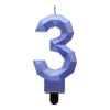 Születésnap Diamond Blue Metallic, kék számgyertya, tortagyertya 3-as