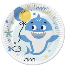 Születésnap Happy Birthday Blue Shark papírtányér 8 db-os 18 cm party kellék