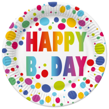 Születésnap Happy Birthday Dots papírtányér 8 db-os 18 cm party kellék