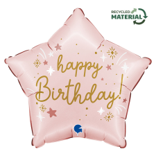 Születésnap Happy Birthday Pink Star fólia lufi 46 cm party kellék
