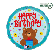Születésnap Happy Birthday Smiley Bear fólia lufi 46 cm party kellék