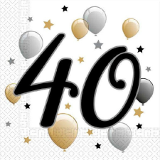Születésnap Milestone, Happy Birthday 40 szalvéta 20 db-os party kellék