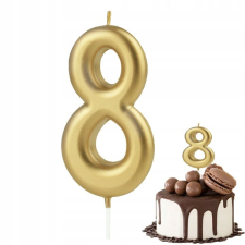 SZÜLETÉSNAPI GYERTYA SZÁM 8 ARANY FÉM SZÁM SZÜLETÉSNAPI BULIRA party kellék