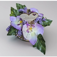  Szülőköszöntő virágbox elegáns orchideás lilás üveg vázában dekorációs kellék