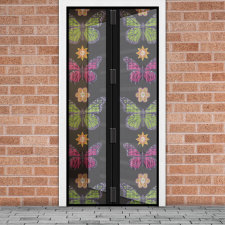  Szúnyogháló függöny ajtóra -mágneses- 100 x 210 cm - virágos pillangós szúnyogháló