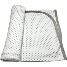 Szürke csillagos pamut babatakaró – 70×90 cm, melírszürke szegéllyel, 100% pamut babaágynemű, babapléd