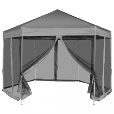  szürke hatszögletű felugró pavilon 6 oldalfallal 3,6 x 3,1 m kerti bútor