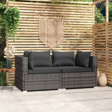 Szürke kétszemélyes polyrattan kanapé párnákkal kerti bútor