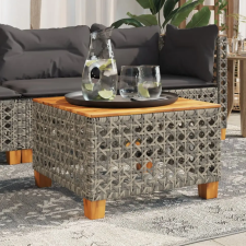  szürke polyrattan és akácfa kerti asztal 55 x 55 x 36 cm kerti bútor