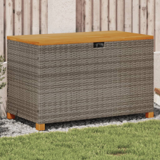 szürke polyrattan és akácfa kerti tárolóláda 110 x 55 x 63 cm kerti tárolás