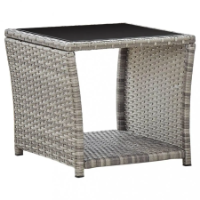  szürke polyrattan és üveg dohányzóasztal 45 x 45 x 40 cm kerti bútor