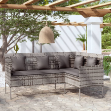 Szürke polyrattan L-alakú kanapé párnákkal kerti bútor