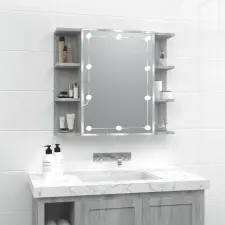  Szürke sonoma tölgy színű tükrös szekrény LED-del 70x16,5x60 cm fürdőszoba bútor