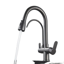  Szűrött vízkonyhák csaptelep, kettős fogantyú kialakítása, kihúzható spray-funkció, Fegyverszürke csaptelep