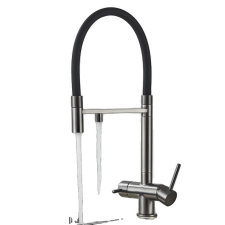  Szűrt konyhai csaptelep, kihúzható spray, 360¬∞ forgás, tartós sárgaréz szerkezet, szürke csaptelep