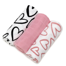 T-tomi prémium minőségű BIO bambusz textil pelenka, Fekete-pink szívek, 3db mosható pelenka