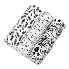 T-tomi prémium minőségű tetra textil pelenka, 70x70cm, fekete virágok, 3db mosható pelenka