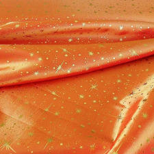 Taffeta Arany csillagos taft dekorációs anyag, narancs karácsonyi textilia
