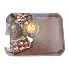  Tálca 39*29*2,3 cm mûanyag kávé + sütemény mintával M40344 konyhai eszköz