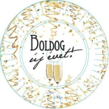 . Tányér, papír, 23 cm, "Boldog Új évet" party kellék