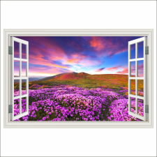  Tapéta matrica Ablak Rhododendron virágok a naplementében, 250 x 170 cm tapéta, díszléc és más dekoráció