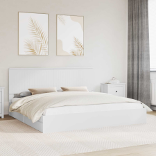  Tárolós Ágy fejtámlával fiókkal Fehér 200 x 200 cm Faanyag ágy és ágykellék