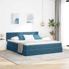  Tárolós Ágy matracmal tárolóval Sötét kék 160 x 200 cm Bársony ágy és ágykellék