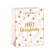  Tasak Merry Christmas felirattal, pöttyös, glitteres 26x32x12 cm dekorációs kellék