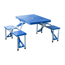 Tech Kempingasztal bőrönd asztal 4 szék összecsukható piknikre kék kerti bútor