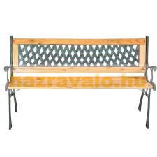 Tech Kerti pad rácsos háttámlával és fa ülőkével kovácsolt vas vas kerettel 122 cm széles kerti bútor