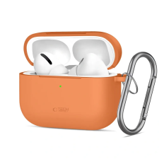 Tech-Protect AirPods Pro 3 szilikon tok, karabinerrel, narancs fülhallgató, fejhallgató tok