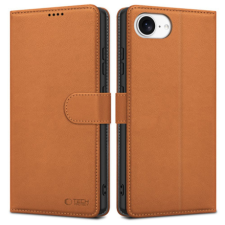 Tech-Protect Wallet könyv tok iPhone 16e, barna tok és táska
