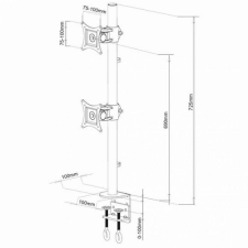 Techly dupla asztali kar LED/LCD számára, 13-27'' 2x10kg függőleges, állítható monitor kellék