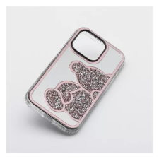 Teddy Bear iPhone 14 Pro csillogó köves tok fehér-rózsaszín (101185) (101185) tok és táska