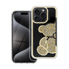 Teddy Bear iPhone 15 Pro csillogó köves tok, arany tok és táska