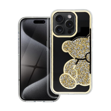 Teddy Bear iPhone 15 Pro csillogó köves tok, arany tok és táska