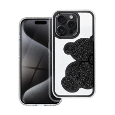 Teddy Bear iPhone 15 Pro csillogó köves tok, fekete tok és táska