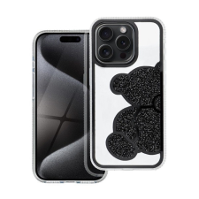 Teddy Bear iPhone 16 Plus csillogó köves tok, fekete tok és táska