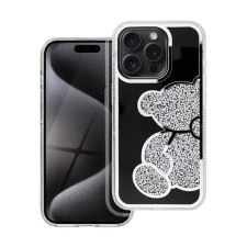 Teddy Bear iPhone 16 Pro csillogó köves tok, ezüst tok és táska