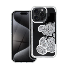 Teddy Bear iPhone 16 Pro Max csillogó köves tok, ezüst tok és táska