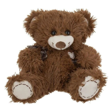Teddy mackó, kockás masnival és steppelt szívvel, 38cm-es méret, barna színű plüssfigura