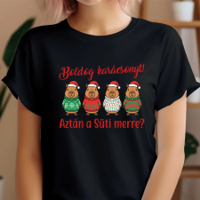 TeeInBlue Capybara mintás karácsonyi póló egyedi felirattal Fekete póló / fekete / S ajándéktárgy