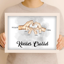 TeeInBlue Egyedi családos falikép kéz mintával Fehér keret / fehér / 30x21 cm dekoráció