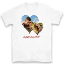 TeeInBlue Egyedi fényképes póló Valentin napra 2 képpel Póló / fehér / M ajándéktárgy